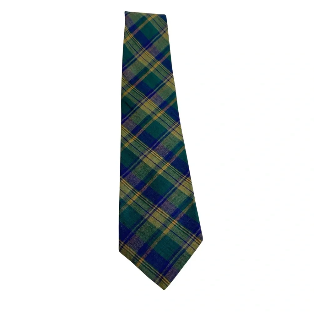 GAP Vintage Plaid Madras Tie in Green Blue and Yellow Fall Plaid Tie Preppy